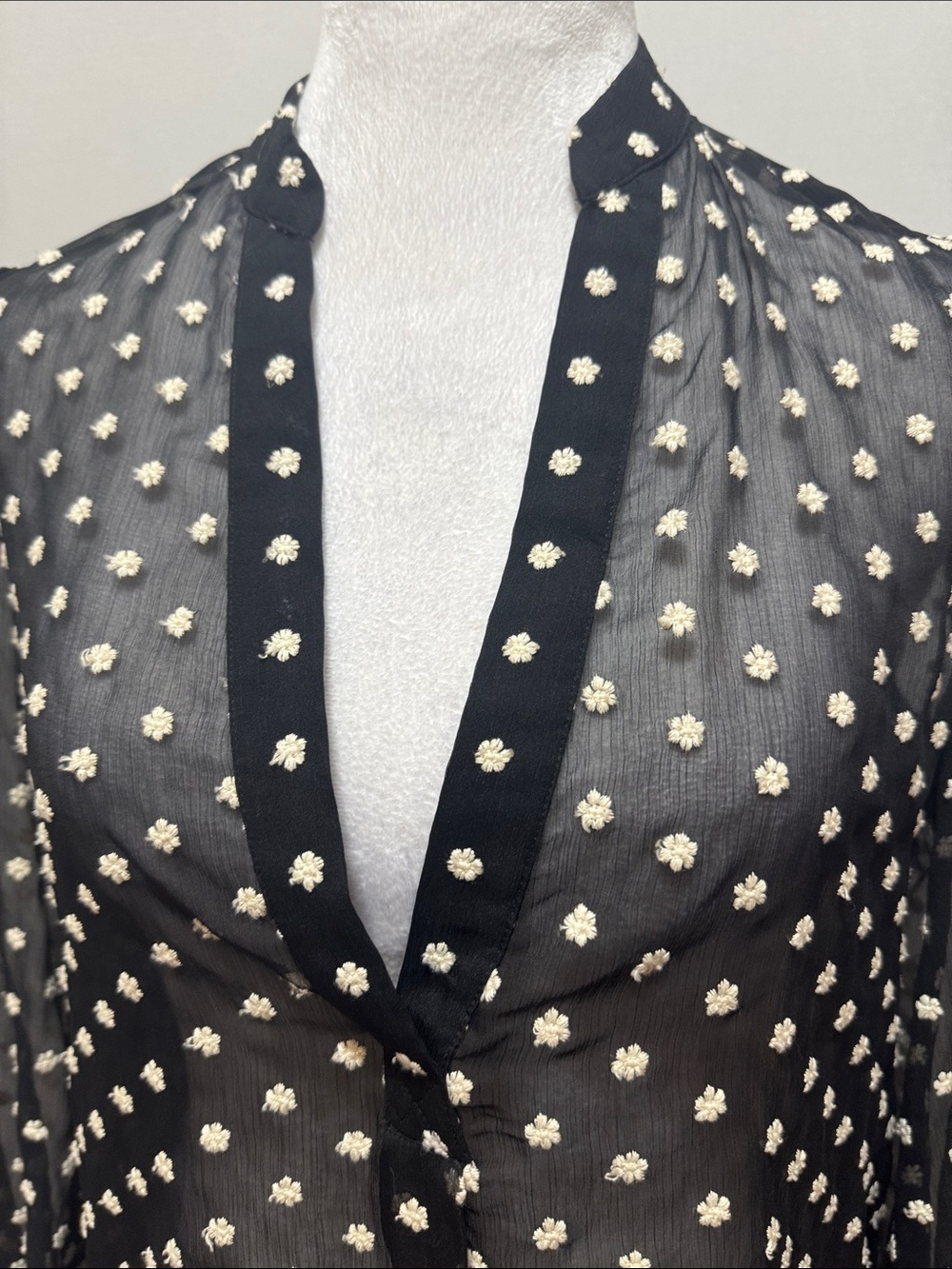 Alice + Olivia Floral Embroidery Button-Front  Sheer Blouse - Picture 8 of 11